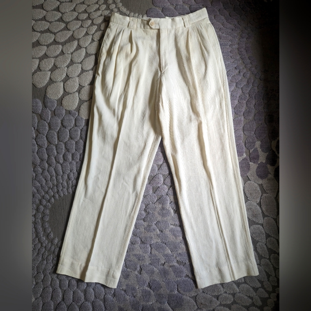 Joseph Abboud men's cream pleated dress pants sz 34